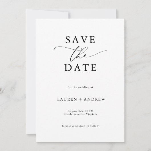 Elegant Zwart & Wit Save the Date Kaart (Voorkant)