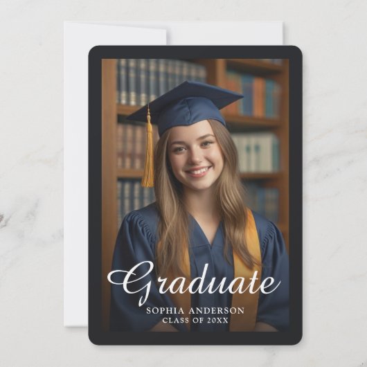 Elegant Zwart & Wit School Embleem Afstudeerder Fo Kaart (Achterkant)