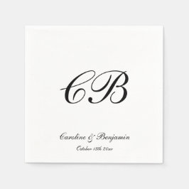 Elegant zwart-wit schriftmonogram trouwdag servet