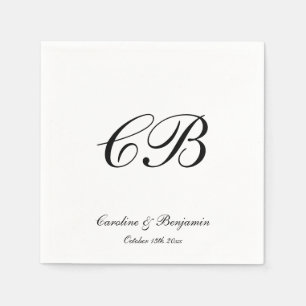 Elegant zwart-wit schriftmonogram trouwdag servet