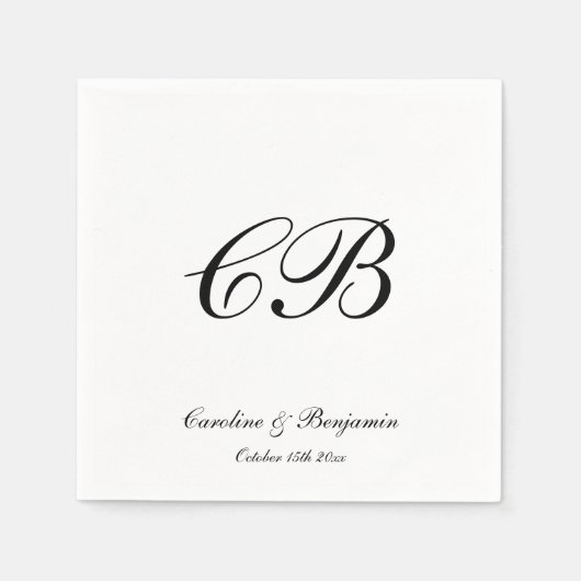 Elegant zwart-wit schriftmonogram trouwdag servet (Voorkant)
