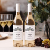 Elegant Zwart-wit Schuur Bruiloft Wijn Label Wijn Etiket