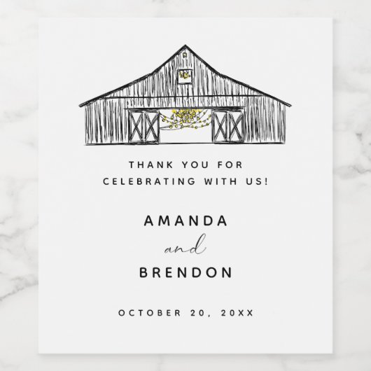 Elegant Zwart-wit Schuur Bruiloft Wijn Label Wijn Etiket (Enkel label)