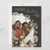 Elegant zwart wit script 1 foto boog kerst feestdagenkaart (Voorkant)