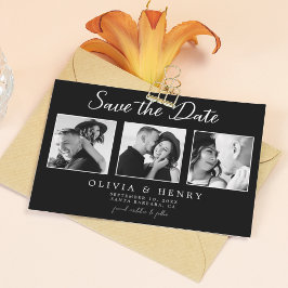 Elegant Zwart & Wit Script 3 foto bruiloft Save The Date