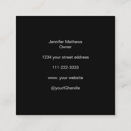 Elegant zwart wit script 3 foto make-up vierkante visitekaartje (Achterkant)