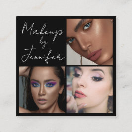 Elegant zwart wit script 3 foto make-up vierkante visitekaartje