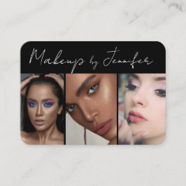 Elegant zwart wit script 3 foto make-up visitekaartje