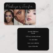 Elegant zwart wit script 3 foto make-up visitekaartje (Voorkant / Achterkant)