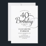 Elegant zwart wit script 40ste verjaardag kaart<br><div class="desc">Elegante eenvoudige zwart-wit 40e verjaardag uitnodiging. Elegant ontwerp met typografisch lettertype. Trendy uitnodigingskaart perfect voor een stijlvol verjaardagsfeest. Kan worden aangepast aan elke leeftijd. Gedrukte Zazzle-uitnodigingen of direct downloadbare digitale afdrukbare sjabloon.</div>