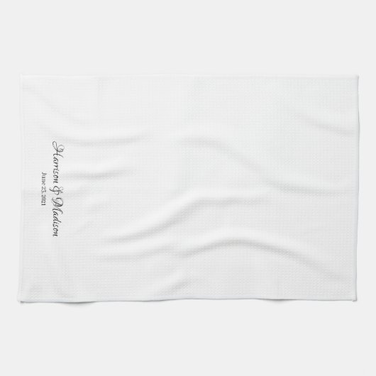 Elegant zwart wit script aangepaste trouwgunsten theedoek (Horizontaal)