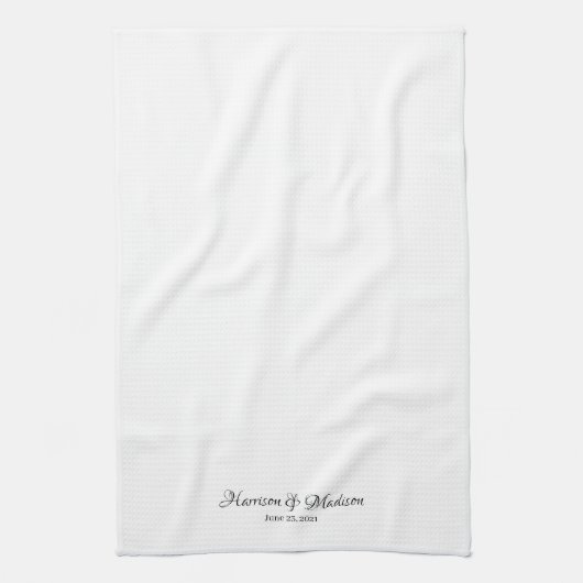 Elegant zwart wit script aangepaste trouwgunsten theedoek (Verticaal)