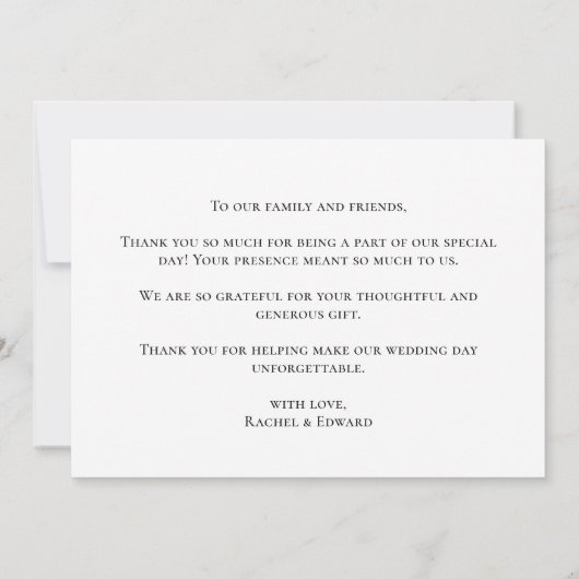 Elegant Zwart & Wit Script bruiloft Bedankkaart (Achterkant)