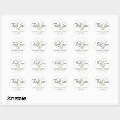 Elegant zwart wit script bruiloft dank u ronde sticker (Vel)