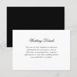 Elegant zwart wit script bruiloft details informatiekaartje