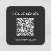 Elegant zwart wit script bruiloft details QR-code Informatiekaartje (Voorkant)