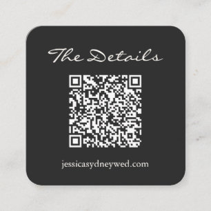 Elegant zwart wit script bruiloft details QR-code Informatiekaartje