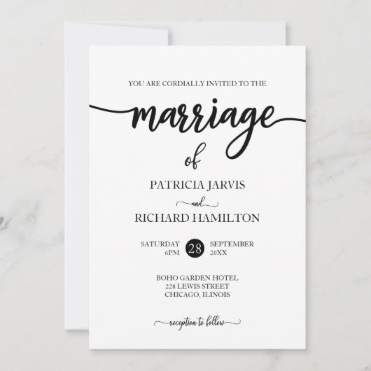 Elegant zwart-wit script bruiloft kaart (Voorkant)