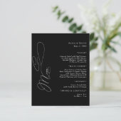 Elegant Zwart & Wit Script Bruiloft Menu (Staand voorkant)
