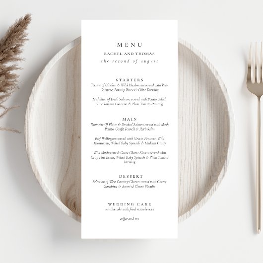 Elegant zwart-wit Script Bruiloft Menu