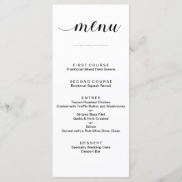 Elegant Zwart-Wit Script Bruiloft Menu Kaarten