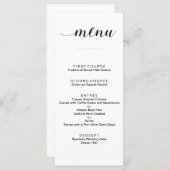 Elegant Zwart-Wit Script Bruiloft Menu Kaarten (Voorkant / Achterkant)
