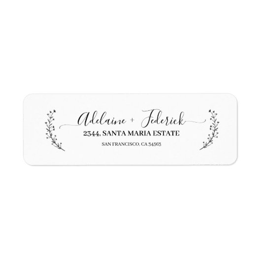 Elegant zwart wit script bruiloft retour adres etiket (Voorkant)