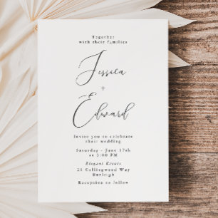 Elegant Zwart & Wit Script bruiloft uitnodiging