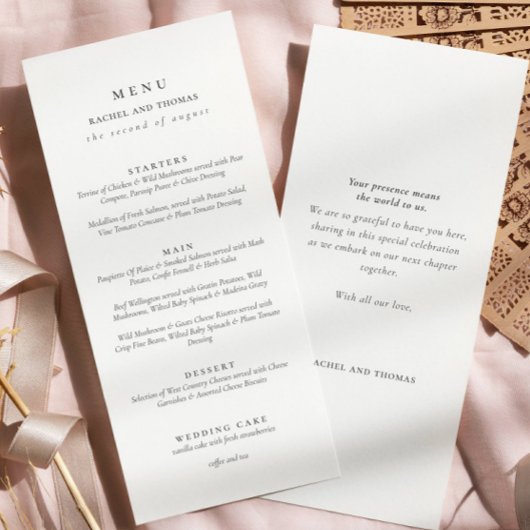 Elegant zwart wit Script Dubbele Side Wedding Menu
