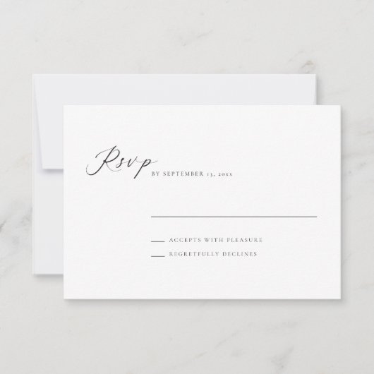 Elegant zwart wit script Eenvoudige bruiloft RSVP Kaartje (Voorkant)