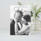 Elegant Zwart & Wit Script Foto Bruiloft Bedankkaart (Staand voorkant)