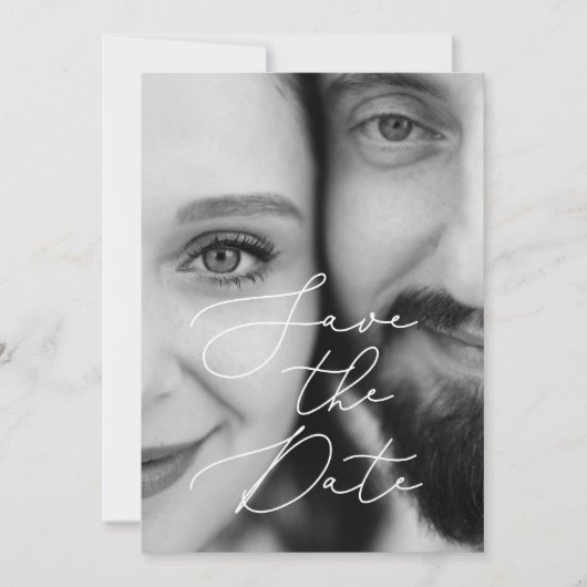 Elegant zwart wit script foto Sla de datum op Save The Date (Voorkant)