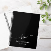 Elegant zwart-wit script Initiaal Monogram Planner