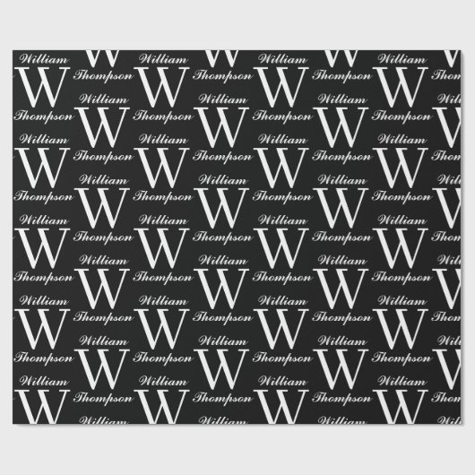 Elegant zwart-wit script kalligrafie monogram cadeaupapier (Vlak)