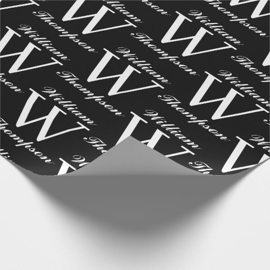Elegant zwart-wit script kalligrafie monogram cadeaupapier (Hoek)