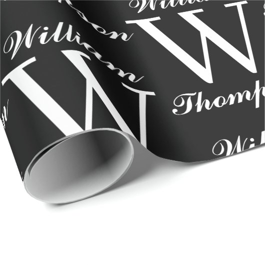 Elegant zwart-wit script kalligrafie monogram cadeaupapier (Rol Hoek)