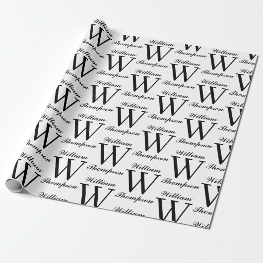 Elegant zwart-wit script kalligrafie monogram cadeaupapier (Uitgerold)