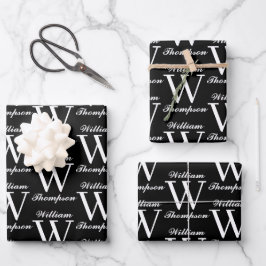 Elegant zwart-wit script kalligrafie monogram inpakpapier vel