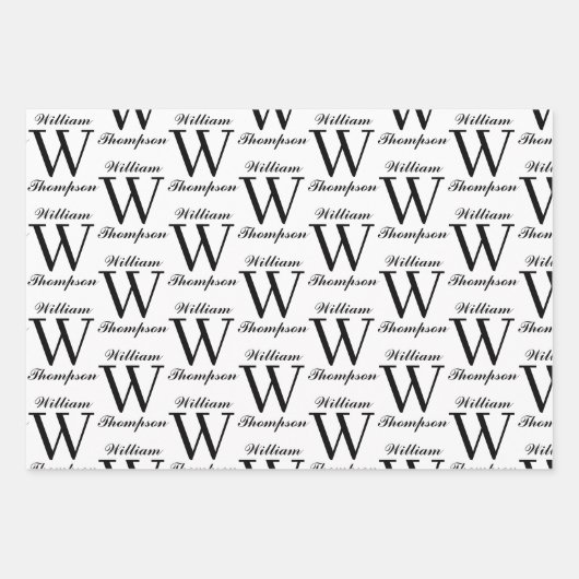 Elegant zwart-wit script kalligrafie monogram inpakpapier vel (Voorkant 2)