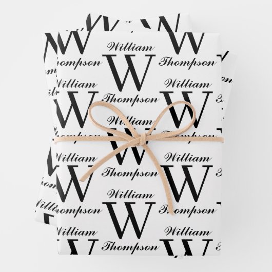 Elegant zwart-wit script kalligrafie monogram inpakpapier vel (In situ)