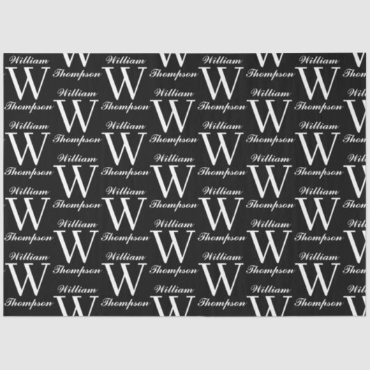 Elegant zwart-wit script kalligrafie monogram tissuepapier (Voorkant)
