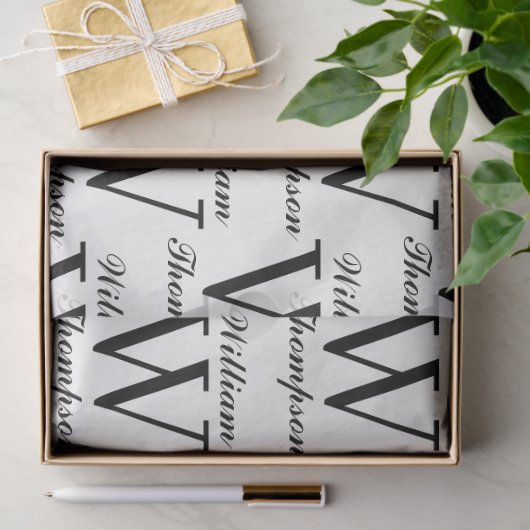 Elegant zwart-wit script kalligrafie monogram tissuepapier (Geschenk)