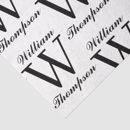 Elegant zwart-wit script kalligrafie monogram tissuepapier (Detail)