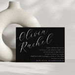 Elegant Zwart-wit Script Minimale Bat Mitzvah Kaart<br><div class="desc">Deze eigentijdse bat mitzvah uitnodiging beschikt over een minimalistische horizontale compositie en een prachtige script kalligrafie in het wit op een zwarte achtergrond.</div>