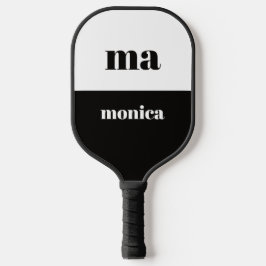 elegant zwart & wit script monogram initiaal pickleball paddle