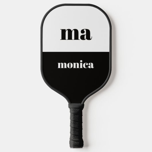elegant zwart & wit script monogram initiaal pickleball paddle (Voorkant)