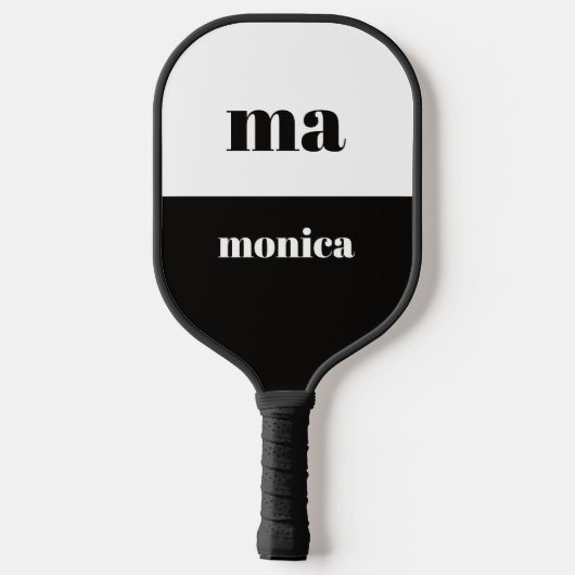 elegant zwart & wit script monogram initiaal pickleball paddle (Achterkant)