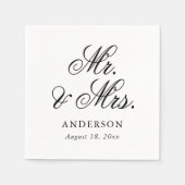 Elegant zwart wit script Mr & Mrs Wedding Servet (Voorkant)