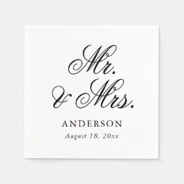 Elegant zwart wit script Mr & Mrs Wedding Servet