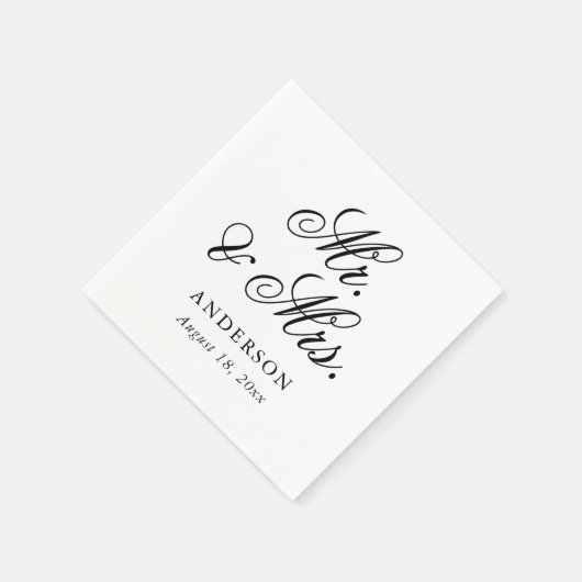 Elegant zwart wit script Mr & Mrs Wedding Servet (Hoek)